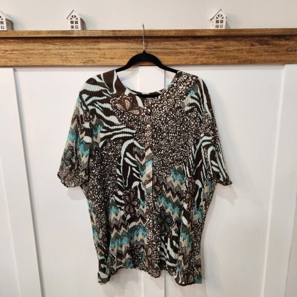 Women's Button Front Short Sleeve Crepe Blouse  Sz 3x - Picture 1 of 9